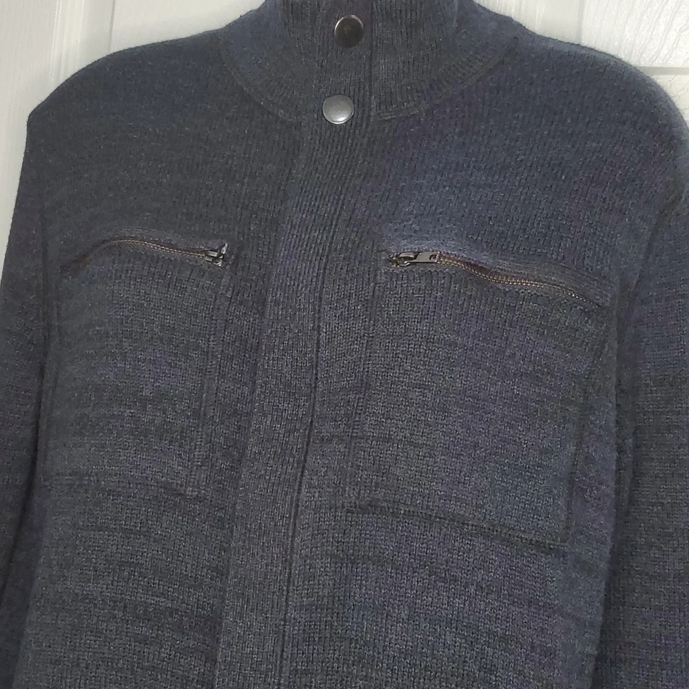 BANANA REPUBLIC WOOL BLEND ZIPPERED  SWEATER JACKET NAVY (MEDIUM)